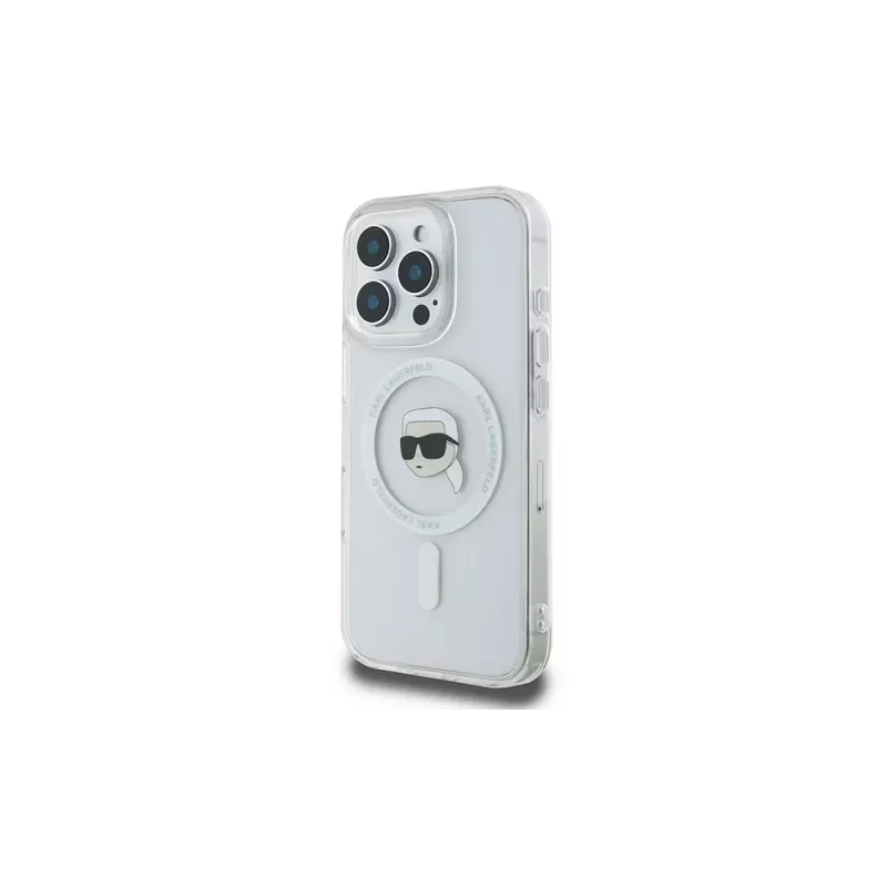 Karl Lagerfeld KLHMP16LHLSKIH Capa rígida IML Metal Karl Head MagSafe branca para Apple iPhone 16 Pro