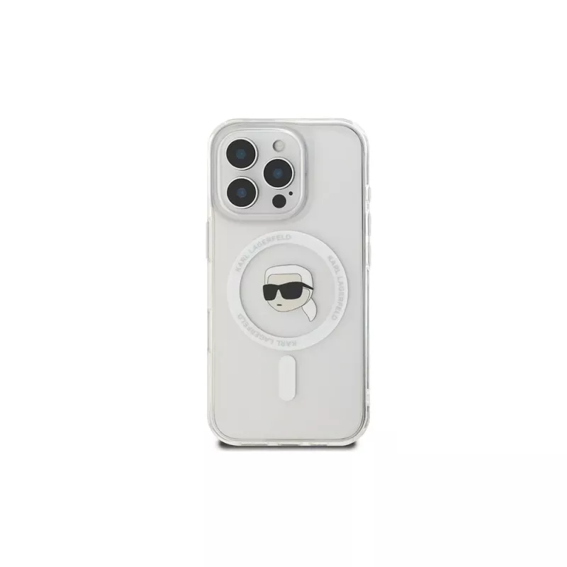 Karl Lagerfeld KLHMP16LHLSKIH Capa rígida IML Metal Karl Head MagSafe branca para Apple iPhone 16 Pro