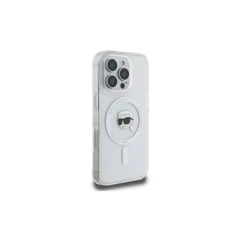 Karl Lagerfeld KLHMP16LHLSKIH Capa rígida IML Metal Karl Head MagSafe branca para Apple iPhone 16 Pro