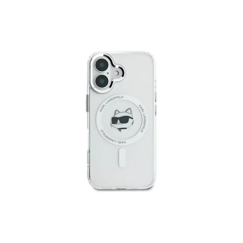 Karl Lagerfeld KLHMP16SHLSCHH Capa rígida IML Metal Choupette Head MagSafe branca para iPhone 16 6,1 polegadas
