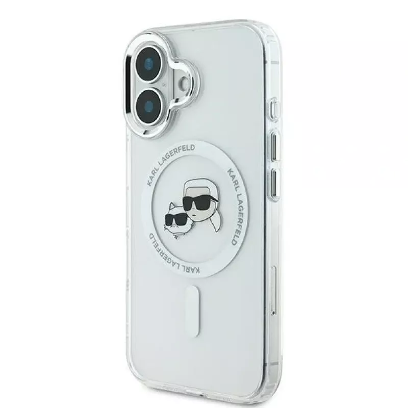 Karl Lagerfeld KLHMP16SHLSKCH Capa rígida IML Metal Karl & Choupette Head MagSafe branca para iPhone 16 6,1 polegadas