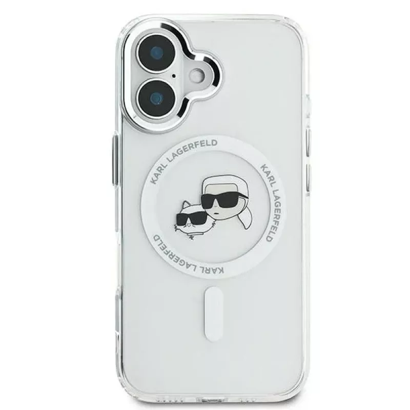 Karl Lagerfeld KLHMP16SHLSKCH Capa rígida IML Metal Karl & Choupette Head MagSafe branca para iPhone 16 6,1 polegadas