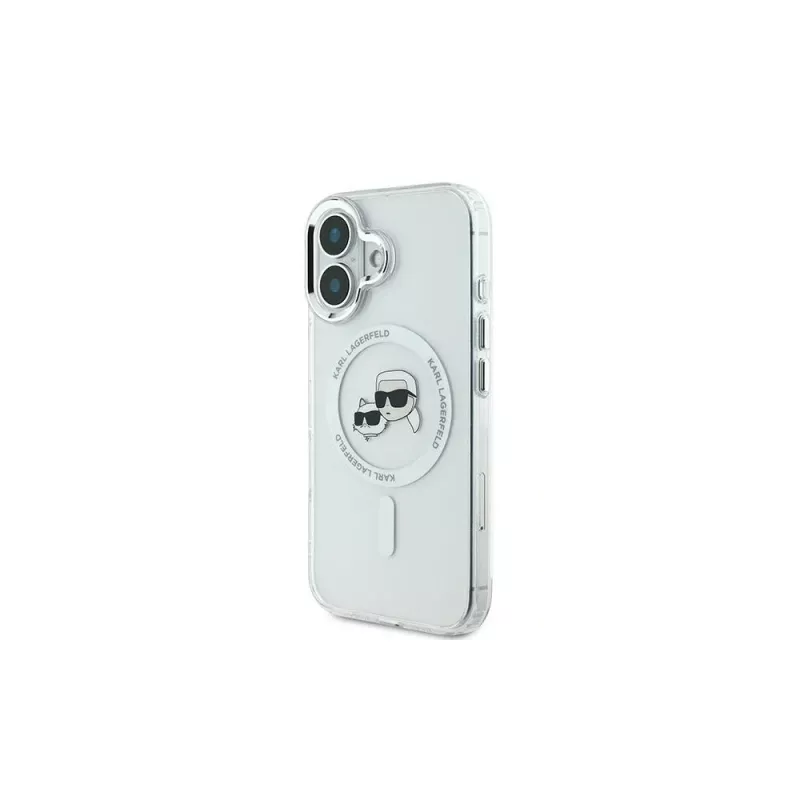 Karl Lagerfeld KLHMP16MHLSKCH Capa rígida IML Metal Karl & Choupette Head MagSafe branca para iPhone 16 Plus 6.7