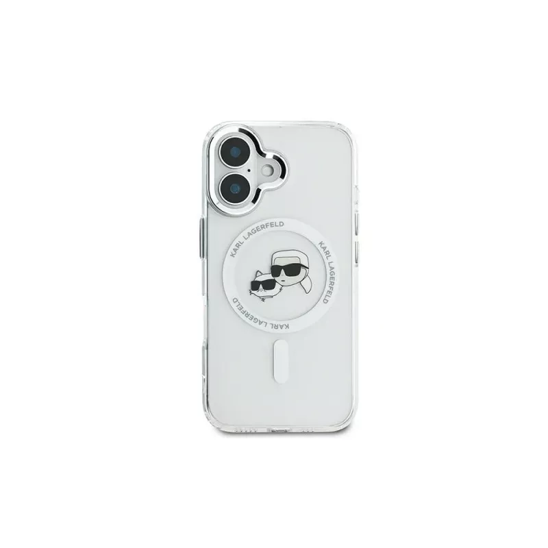 Karl Lagerfeld KLHMP16MHLSKCH Capa rígida IML Metal Karl & Choupette Head MagSafe branca para iPhone 16 Plus 6.7