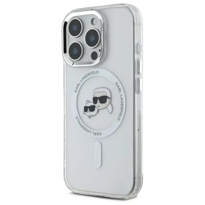 Karl Lagerfeld KLHMP16LHLSKCH capa rígida IML Metal Karl & Choupette Head MagSafe para Apple iPhone 16 Pro, branca