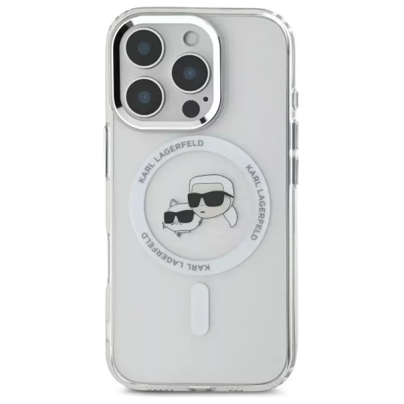 Karl Lagerfeld KLHMP16LHLSKCH capa rígida IML Metal Karl & Choupette Head MagSafe para Apple iPhone 16 Pro, branca