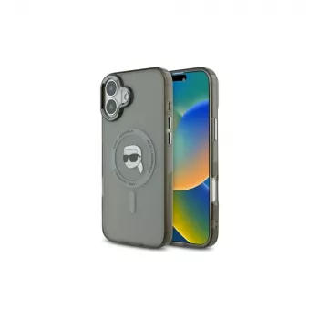 Karl Lagerfeld KLHMP16MHLSKIK Capa rígida IML Metal Karl Head MagSafe preta para iPhone 16 Plus 6,7 polegadas
