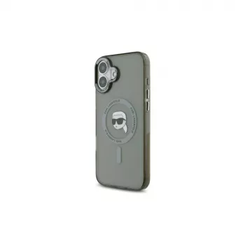 Karl Lagerfeld KLHMP16MHLSKIK Capa rígida IML Metal Karl Head MagSafe preta para iPhone 16 Plus 6,7 polegadas