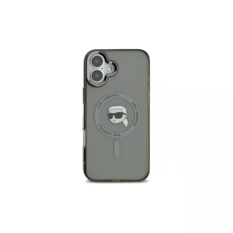 Karl Lagerfeld KLHMP16MHLSKIK Capa rígida IML Metal Karl Head MagSafe preta para iPhone 16 Plus 6,7 polegadas
