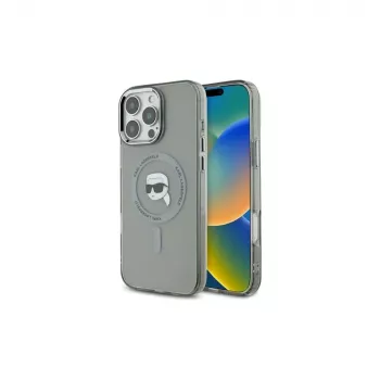 Karl Lagerfeld KLHMP16LHLSKIK Capa rígida IML Metal Karl Head MagSafe preta para Apple iPhone 16 Pro 6,3 polegadas