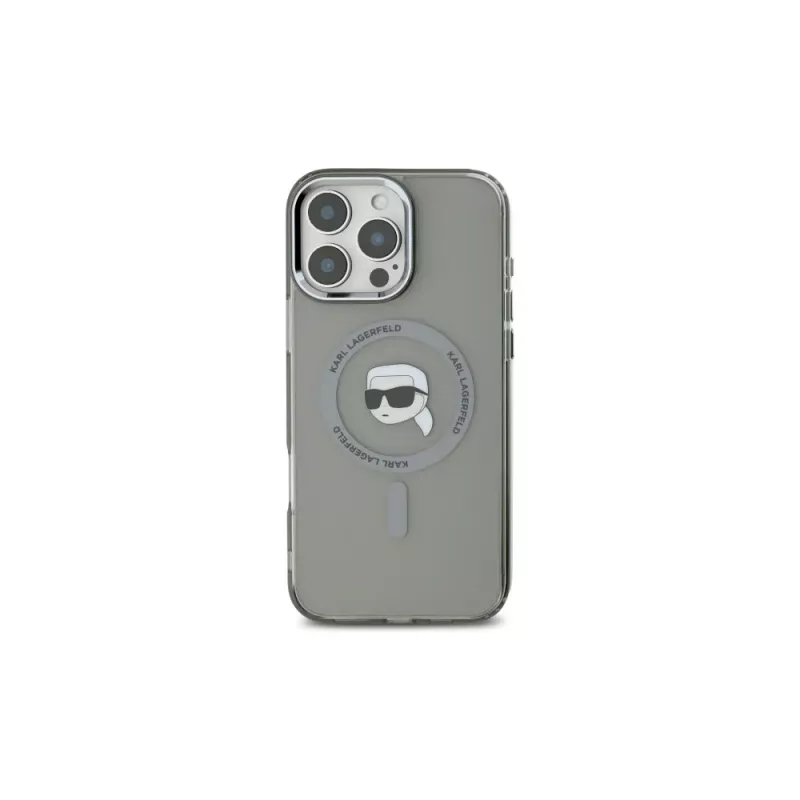 Karl Lagerfeld KLHMP16LHLSKIK Capa rígida IML Metal Karl Head MagSafe preta para Apple iPhone 16 Pro 6,3 polegadas