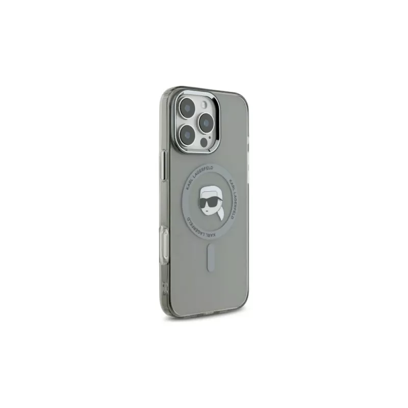 Karl Lagerfeld KLHMP16LHLSKIK Capa rígida IML Metal Karl Head MagSafe preta para Apple iPhone 16 Pro 6,3 polegadas