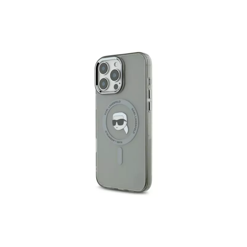 Karl Lagerfeld KLHMP16XHLSKIK Capa rígida IML Metal Karl Head MagSafe preta para iPhone 16 Pro Max 6.9