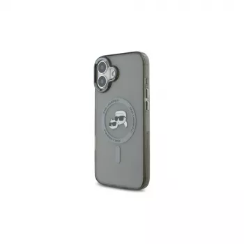 Karl Lagerfeld KLHMP16SHLSKCK Capa rígida IML Metal Karl & Choupette Head MagSafe preta para Apple iPhone 16 6,1 polegadas