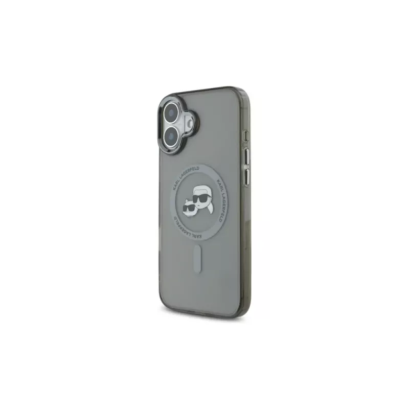 Karl Lagerfeld KLHMP16SHLSKCK Capa rígida IML Metal Karl & Choupette Head MagSafe preta para Apple iPhone 16 6,1 polegadas