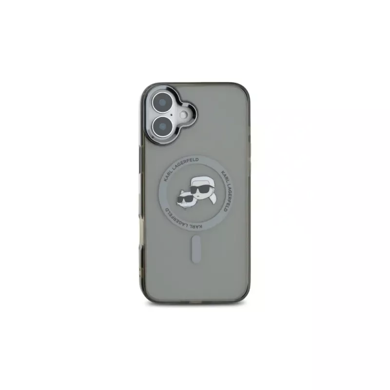 Karl Lagerfeld KLHMP16SHLSKCK Capa rígida IML Metal Karl & Choupette Head MagSafe preta para Apple iPhone 16 6,1 polegadas
