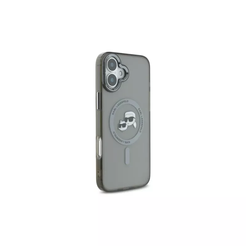Karl Lagerfeld KLHMP16SHLSKCK Capa rígida IML Metal Karl & Choupette Head MagSafe preta para Apple iPhone 16 6,1 polegadas