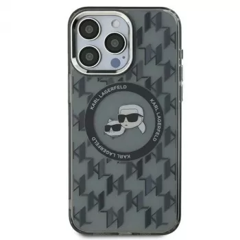 Karl Lagerfeld KLHMP16LHMCKMHK Capa IML Monogram Karl & Choupette Head MagSafe preta para iPhone 16 Pro 6,3 polegadas