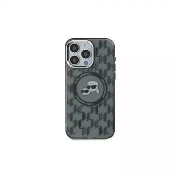 Karl Lagerfeld KLHMP16LHMCKMHK Capa IML Monogram Karl & Choupette Head MagSafe preta para iPhone 16 Pro 6,3 polegadas