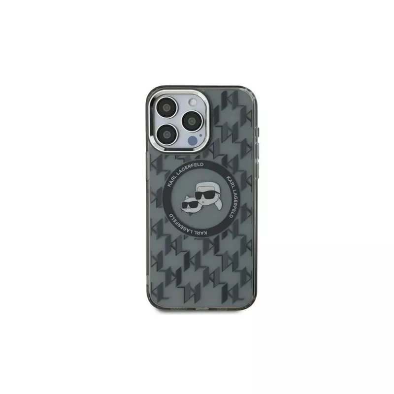 Karl Lagerfeld KLHMP16LHMCKMHK Capa IML Monogram Karl & Choupette Head MagSafe preta para iPhone 16 Pro 6,3 polegadas