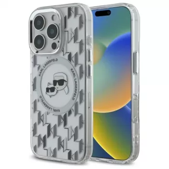 Karl Lagerfeld KLHMP16LHMCKMHT Capa IML Monogram Karl & Choupette Head MagSafe transparente para iPhone 16 Pro 6,3 polegadas
