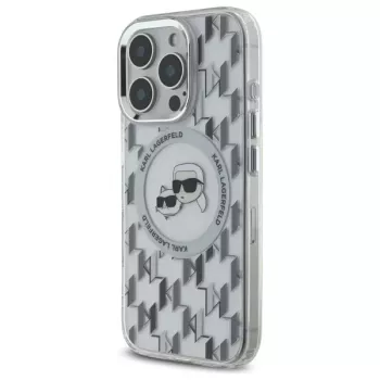 Karl Lagerfeld KLHMP16LHMCKMHT Capa IML Monogram Karl & Choupette Head MagSafe transparente para iPhone 16 Pro 6,3 polegadas