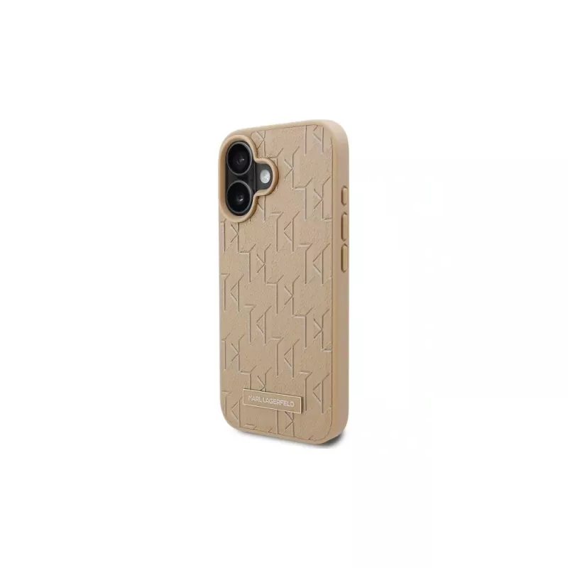 Karl Lagerfeld KLHMP16SPKHPORPE Capa rígida para iPhone 16 6,1 polegadas bege Hot Stamp MagSafe