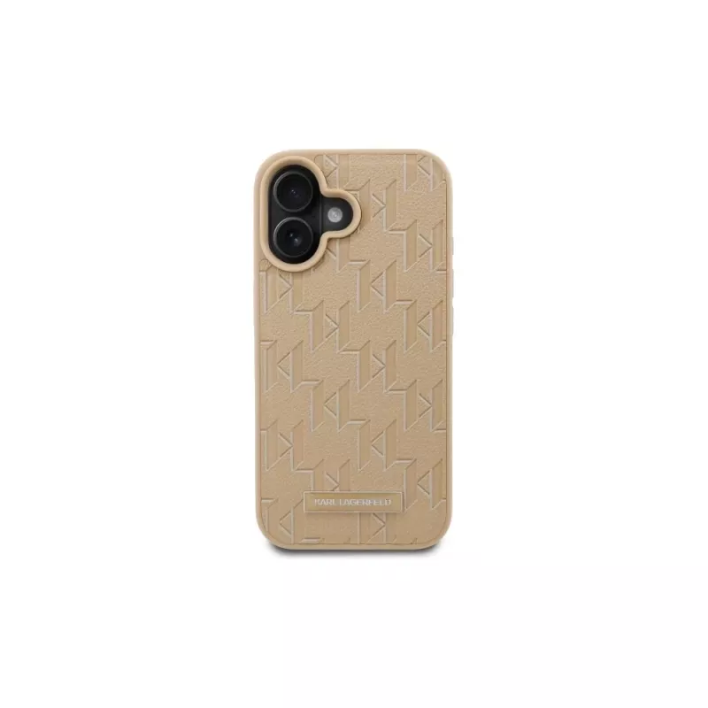 Karl Lagerfeld KLHMP16SPKHPORPE Capa rígida para iPhone 16 6,1 polegadas bege Hot Stamp MagSafe