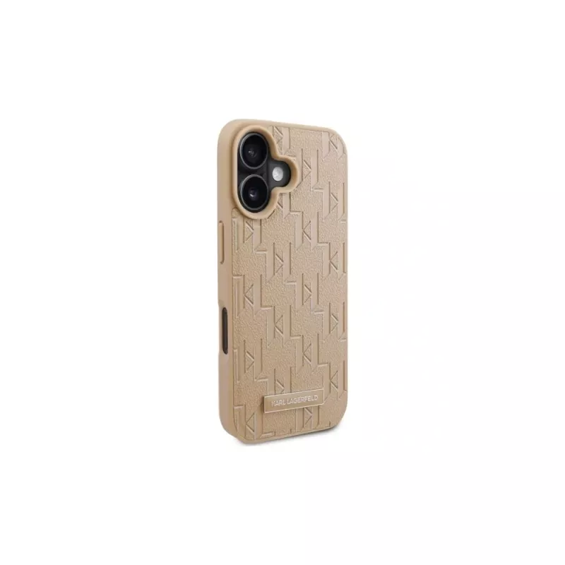 Karl Lagerfeld KLHMP16SPKHPORPE Capa rígida para iPhone 16 6,1 polegadas bege Hot Stamp MagSafe