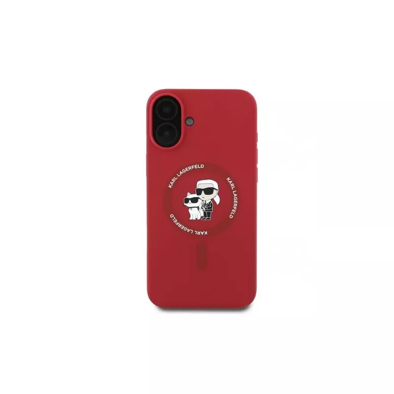 Karl Lagerfeld Capa rígida de silicone para iPhone 16 Plus 6,7 polegadas com anel Karl & Choupette MagSafe - vermelha