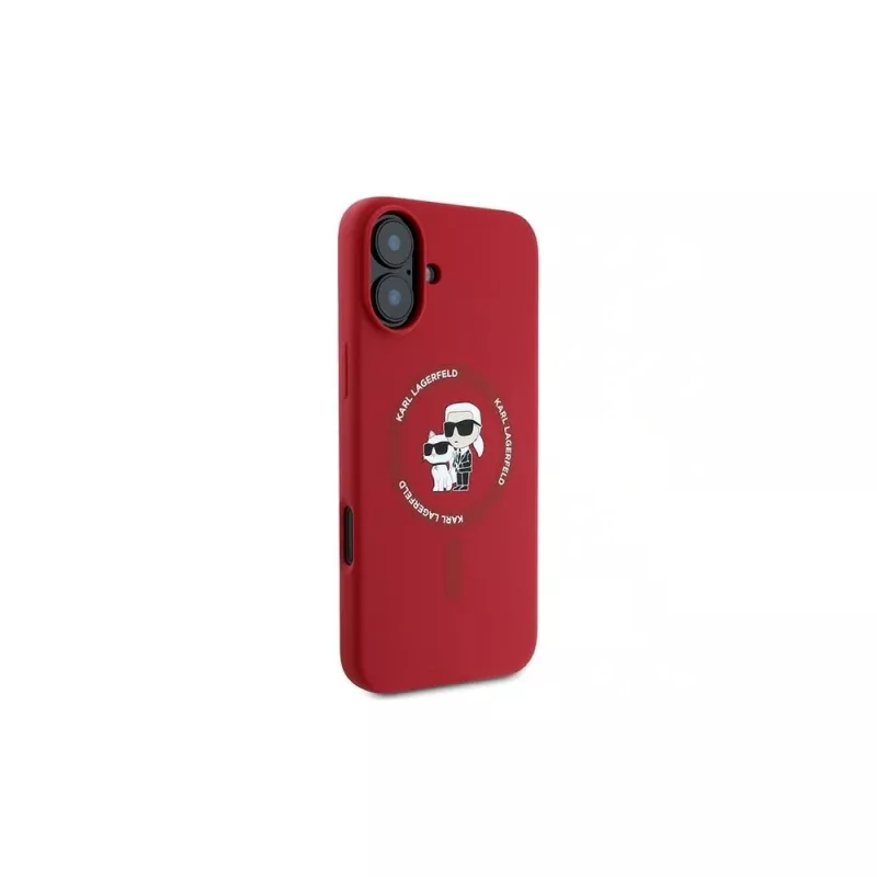 Karl Lagerfeld Capa rígida de silicone para iPhone 16 Plus 6,7 polegadas com anel Karl & Choupette MagSafe - vermelha