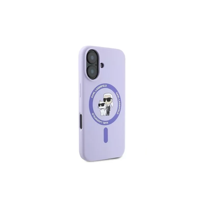 Karl Lagerfeld KLHMP16MSCMKCRHU Capa rígida de silicone MagSafe para iPhone 16 Plus 6,7 polegadas roxa com anel Karl & Choupette