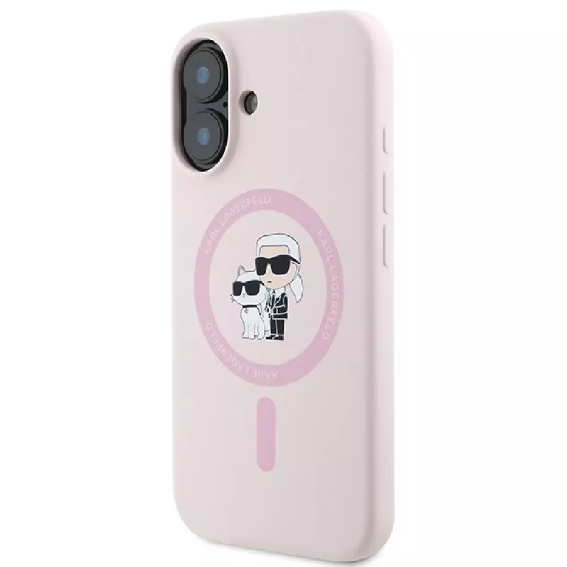 Karl Lagerfeld KLHMP16SSCMKCRHP Capa rígida de silicone MagSafe para Apple iPhone 16 6,1 polegadas rosa Karl & Choupette