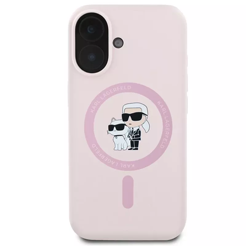 Karl Lagerfeld KLHMP16SSCMKCRHP Capa rígida de silicone MagSafe para Apple iPhone 16 6,1 polegadas rosa Karl & Choupette