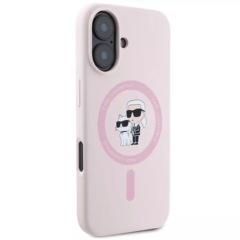 Karl Lagerfeld KLHMP16SSCMKCRHP Capa rígida de silicone MagSafe para Apple iPhone 16 6,1 polegadas rosa Karl & Choupette