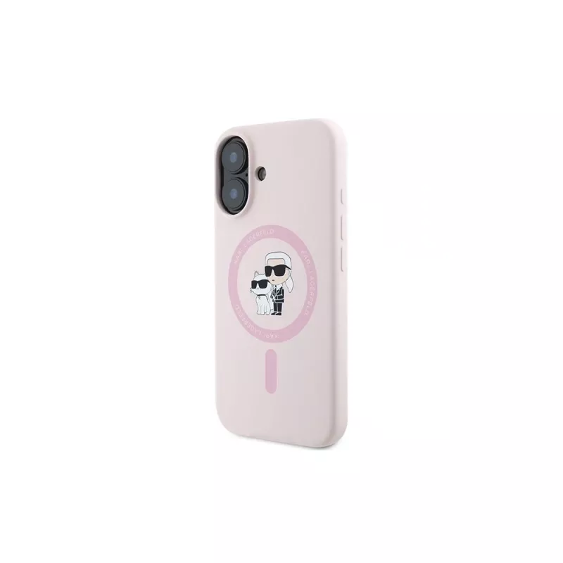 Karl Lagerfeld Capa rígida de silicone para iPhone 16 Plus 6,7 polegadas com anel e MagSafe - rosa