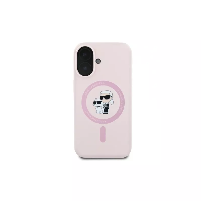 Karl Lagerfeld Capa rígida de silicone para iPhone 16 Plus 6,7 polegadas com anel e MagSafe - rosa