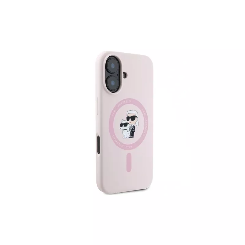 Karl Lagerfeld Capa rígida de silicone para iPhone 16 Plus 6,7 polegadas com anel e MagSafe - rosa