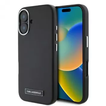 Karl Lagerfeld KLHMP16SPGMSRPK Capa rígida preta para iPhone 16 6,1 polegadas com placa metálica MagSafe