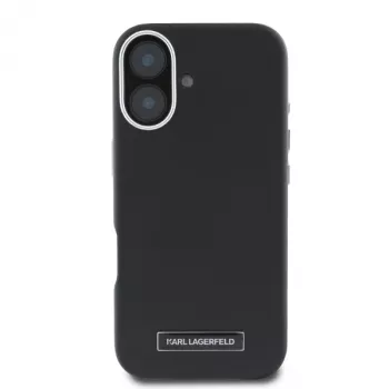 Karl Lagerfeld KLHMP16SPGMSRPK Capa rígida preta para iPhone 16 6,1 polegadas com placa metálica MagSafe