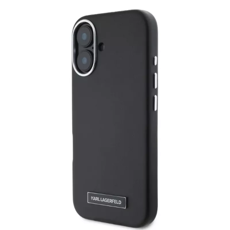 Karl Lagerfeld KLHMP16SPGMSRPK Capa rígida preta para iPhone 16 6,1 polegadas com placa metálica MagSafe