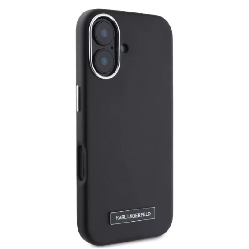 Karl Lagerfeld KLHMP16SPGMSRPK Capa rígida preta para iPhone 16 6,1 polegadas com placa metálica MagSafe
