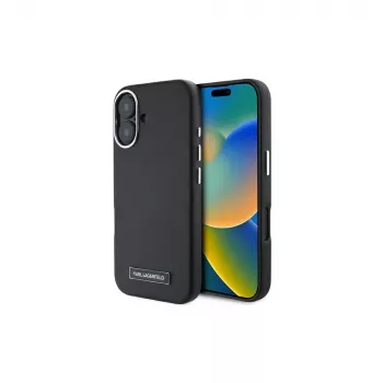 Karl Lagerfeld KLHMP16MPGMSRPK Capa rígida para iPhone 16 Plus 6,7 com placa metálica, MagSafe – preta