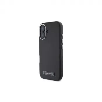 Karl Lagerfeld KLHMP16MPGMSRPK Capa rígida para iPhone 16 Plus 6,7 com placa metálica, MagSafe – preta