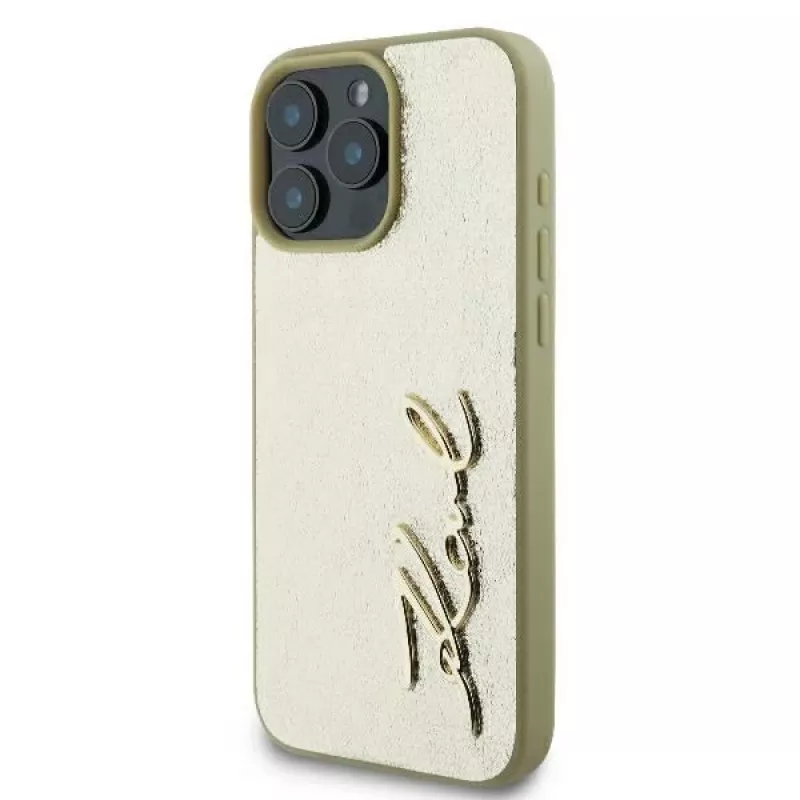 Karl Lagerfeld Capa rígida Metal Signature para iPhone 16 Pro 6,3 polegadas dourada