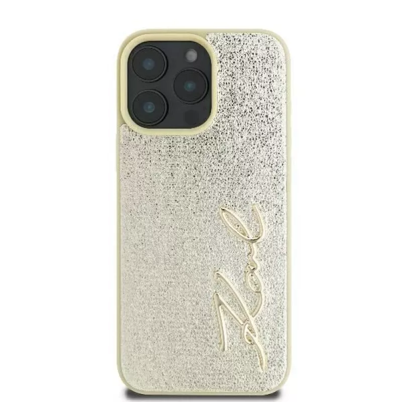 Karl Lagerfeld Capa rígida Metal Signature para iPhone 16 Pro 6,3 polegadas dourada