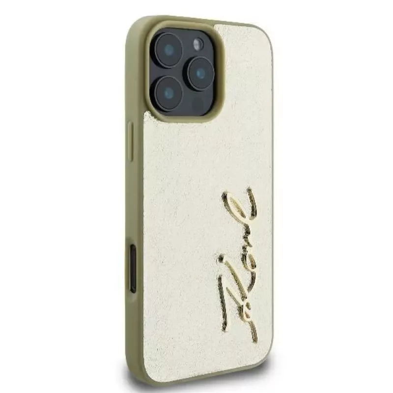 Karl Lagerfeld Capa rígida Metal Signature para iPhone 16 Pro 6,3 polegadas dourada