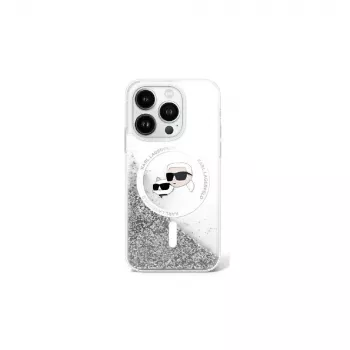 Karl Lagerfeld Capa MagSafe Liquid Glitter Karl & Choupette Head para iPhone 16 (transparente)