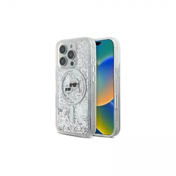 Karl Lagerfeld Capa MagSafe Liquid Glitter Karl & Choupette Head para Apple iPhone 16 Pro
