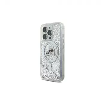 Karl Lagerfeld Capa MagSafe Liquid Glitter Karl & Choupette Head para Apple iPhone 16 Pro
